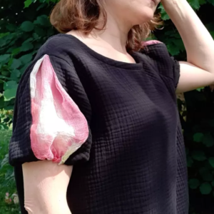 KAV-Blouse Ballon noire et rose-1