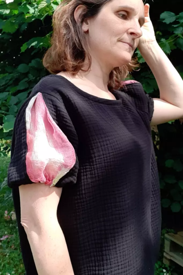 KAV-Blouse Ballon noire et rose-1