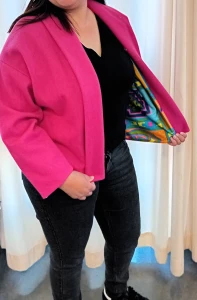 Veste col châle rose