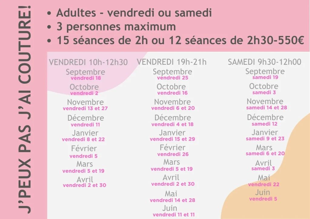 Planning cours adultes 26-27